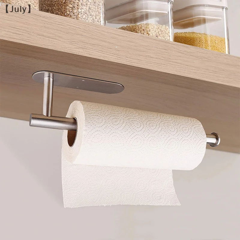 Suporte autoadesivo para rolo de papel, suporte de armazenamento de gancho de cozinha, aço inoxidável, montagem na parede, toalheiro