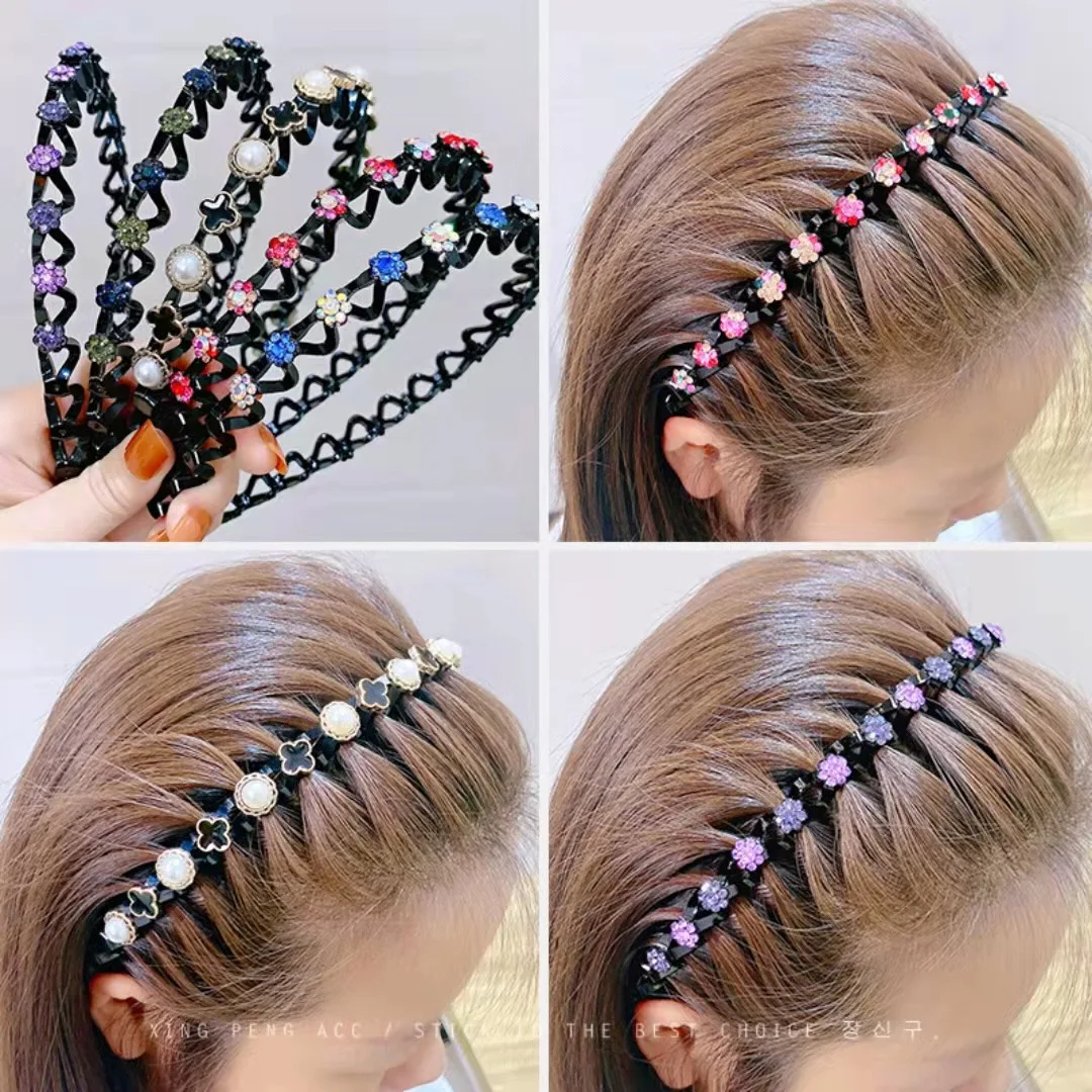 Rhinestone Pearl Broken Hair Hoop Wash Face Female Hair Accessories Summer Braided Hair Clip Hair Artifact Headband Accessories