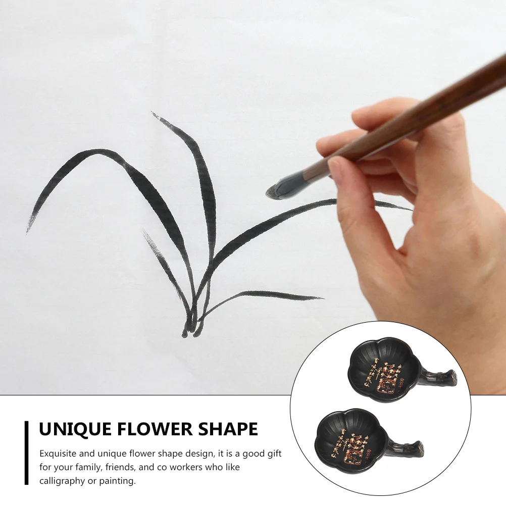 

2Pcs Ceramic Ink Plate Flower Shaped Ink Dish Brush Holder Calligraphy Painting Stationery Calligraphy Brush Tray