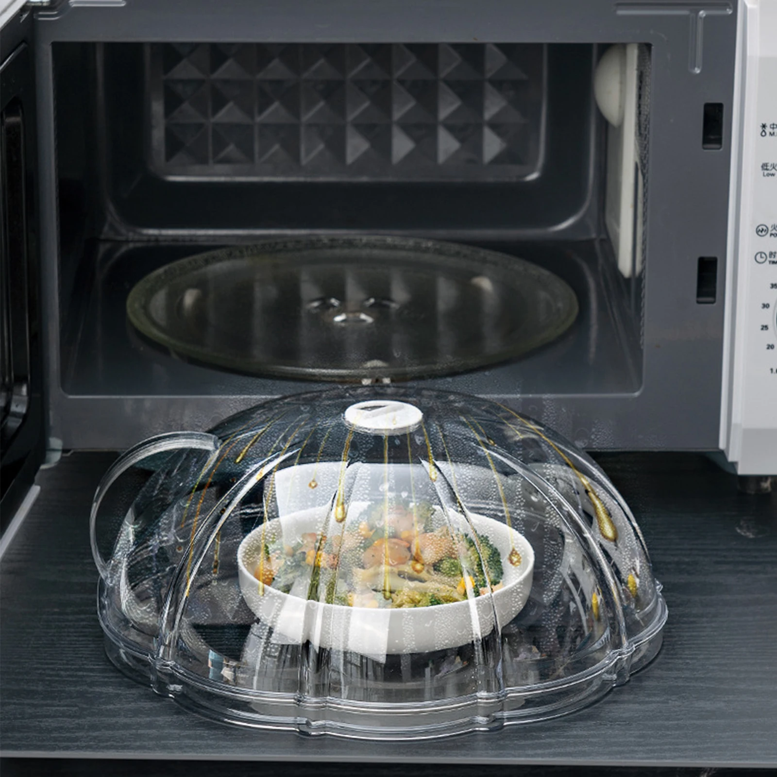 1pc Microwave Cover Transparent Reusable Food Cover With Base Anti Sputtering Anti-oil Cover Heat Resistant Kitchen Tools