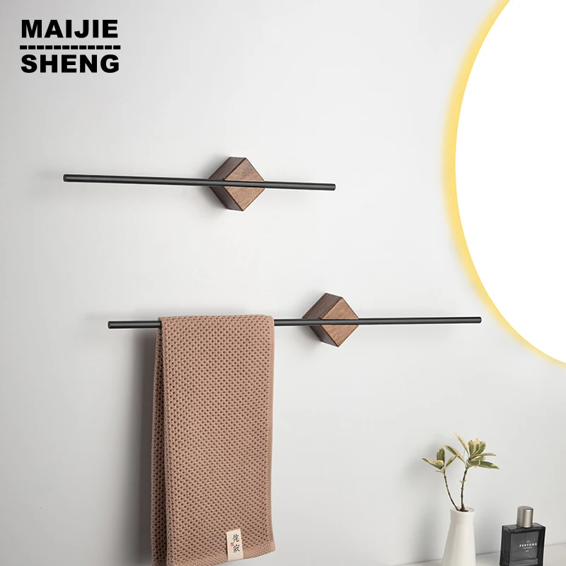 40/50cm Bathroom Towel Bar Towel Rack 304 Stainless Steel/Acrylic Walnut Single Towel Holder Towel Hanger Wall Mounted Shelf