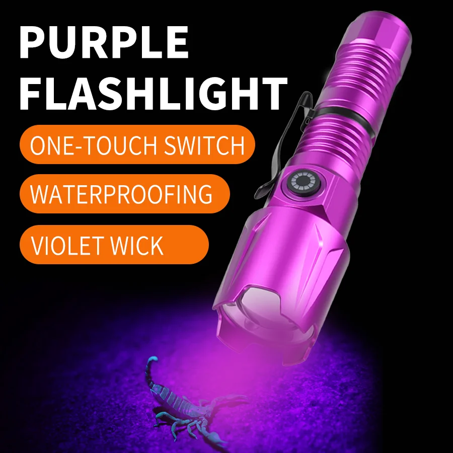 

365nm UV Flashlight USB Rechargeable Zoomable UV Light 3 Lighting Modes Ultraviolet Torch for Pet Stacks Fluorescent Detection