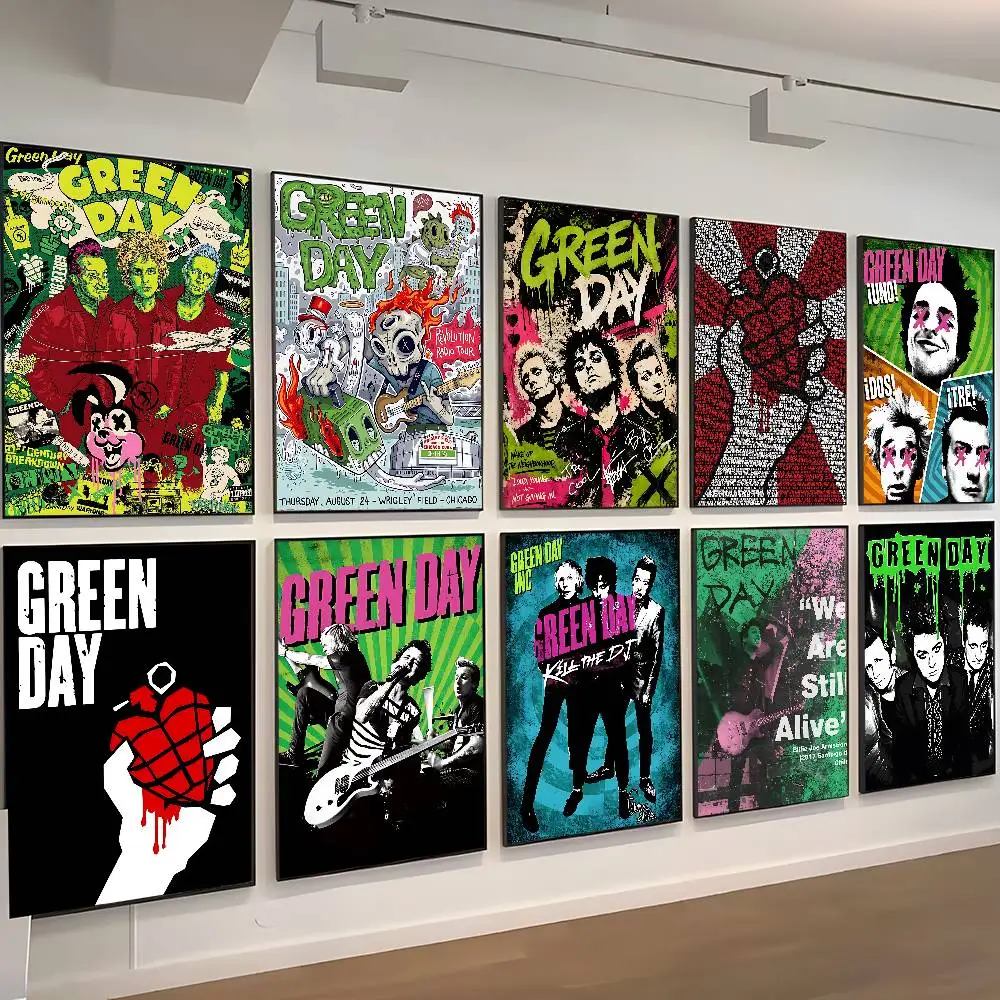 Green Day - Music Rock Band Self-adhesive Art Poster Retro Kraft Paper Sticker DIY Room Bar Cafe Stickers Wall Painting