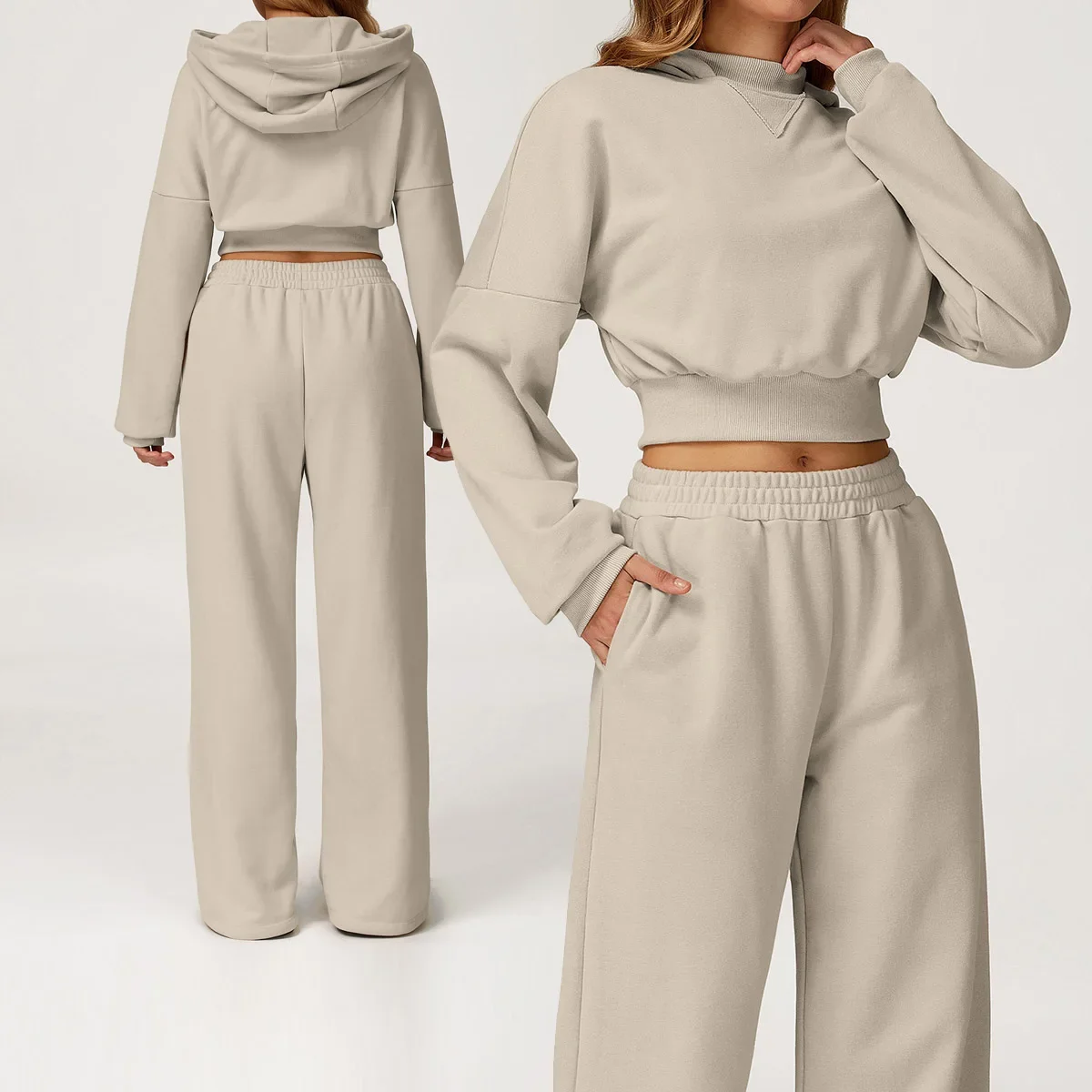 

Зимний спортивный комплект женской одежды, комплект из 2 предметов: толстовки и брюки, комплект с капюшоном, спортивный костюм, модные эластичные брюки, женские комплекты из двух предметов