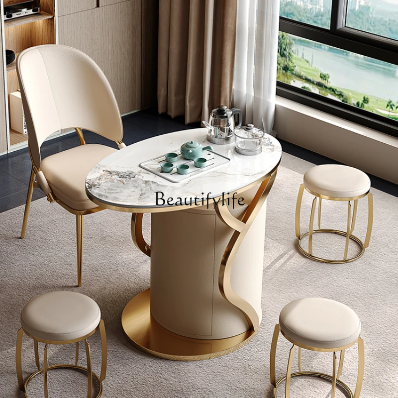 

Balcony light luxury modern small apartment rock slab tea table exquisite household small tea table
