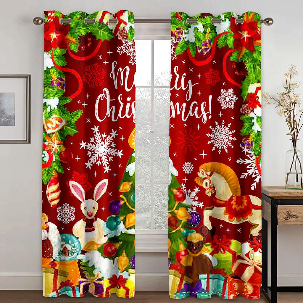 

Cartoon Funny Cute Merry Christmas Happy New Year Kids Windows Curtains For Living Room Bedroom Bathroom Kicthen Door Home Decor