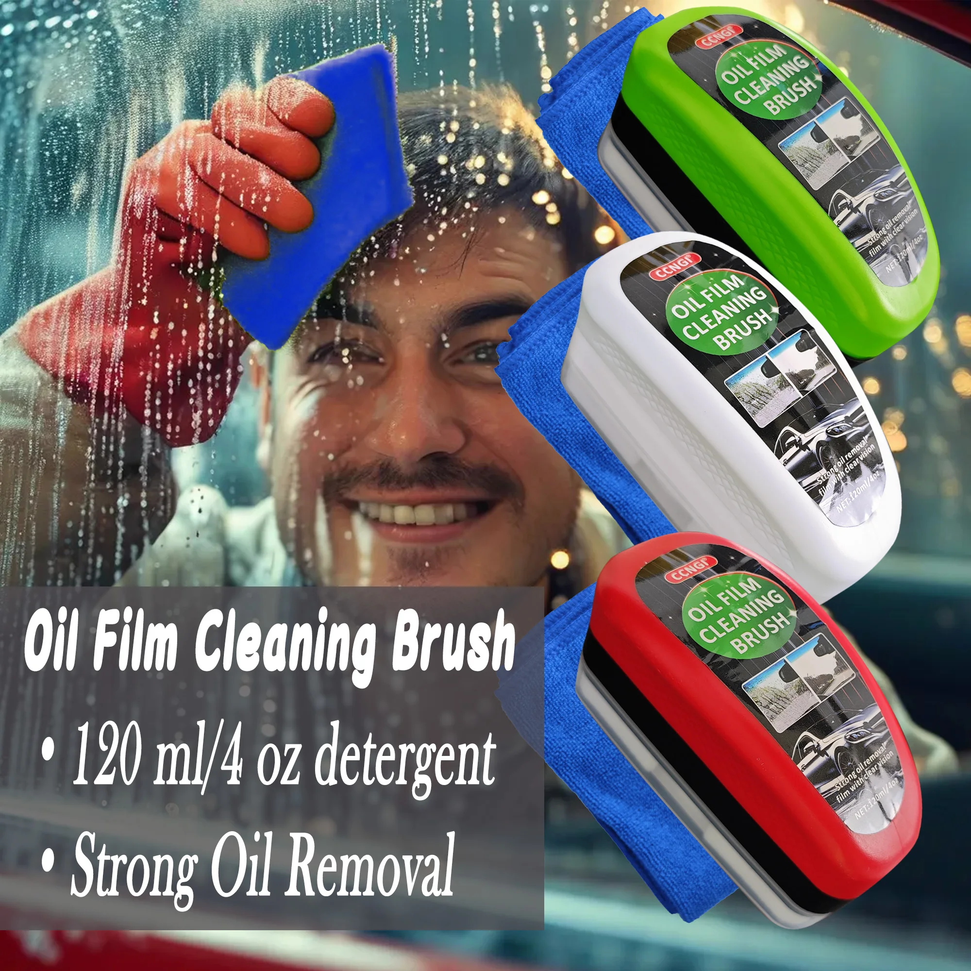 

CCNGI Upgrade Automotive Oil Film Cleaning Brush 4oz & a pc of towel Added Antifreeze To Protect Our Car More, Reusable Oil Film