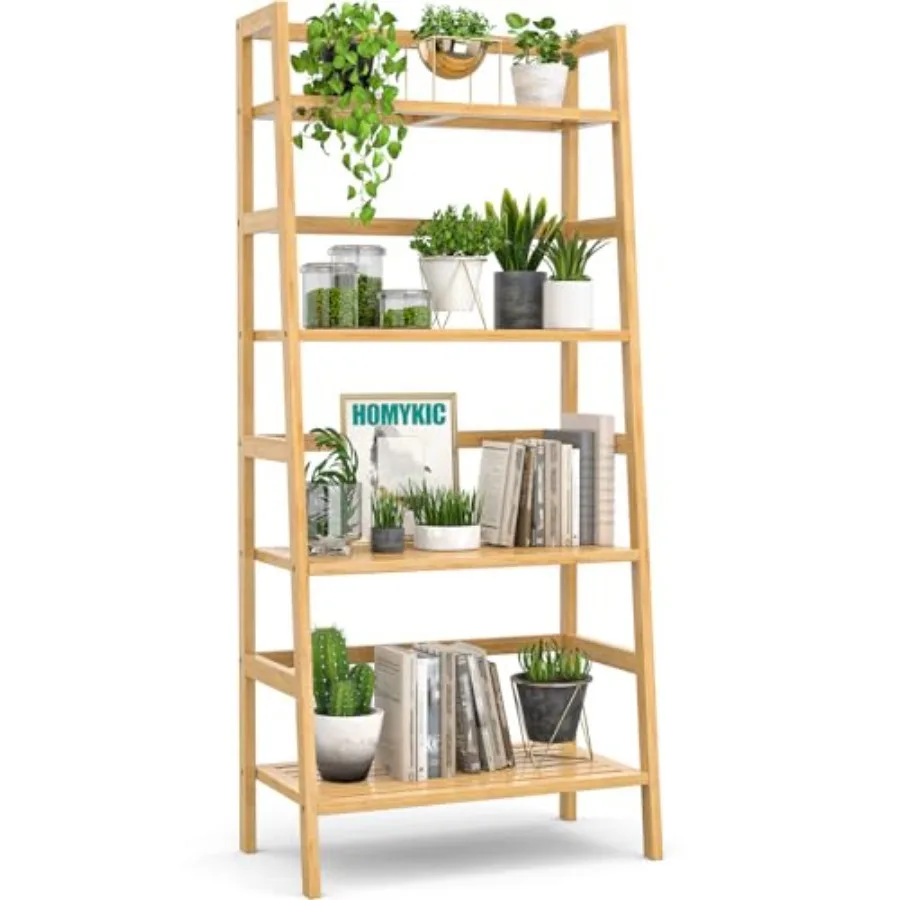 

Ladder Shelf 4-Tier Bamboo Ladder Bookshelf Small Bookcase 49 Tall Open Display Shelves Wood Plant Stand Storage Rack for Livin