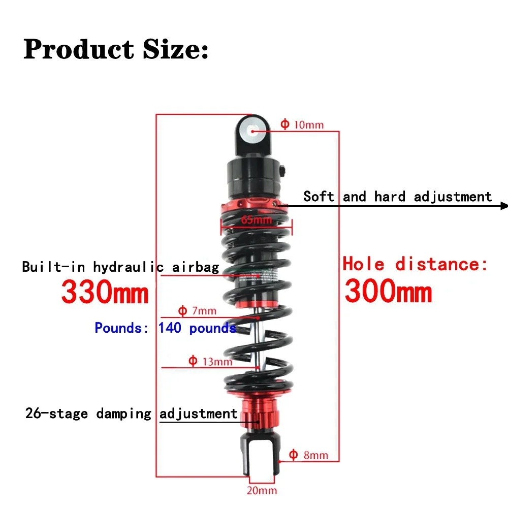 1Pcs CNC Adjustable 300mm Motorcycle Rear Shock Absorber Hydraulic Damping For Yamaha Honda Suzuki Kawasaki Dirt Bike ATV Quad