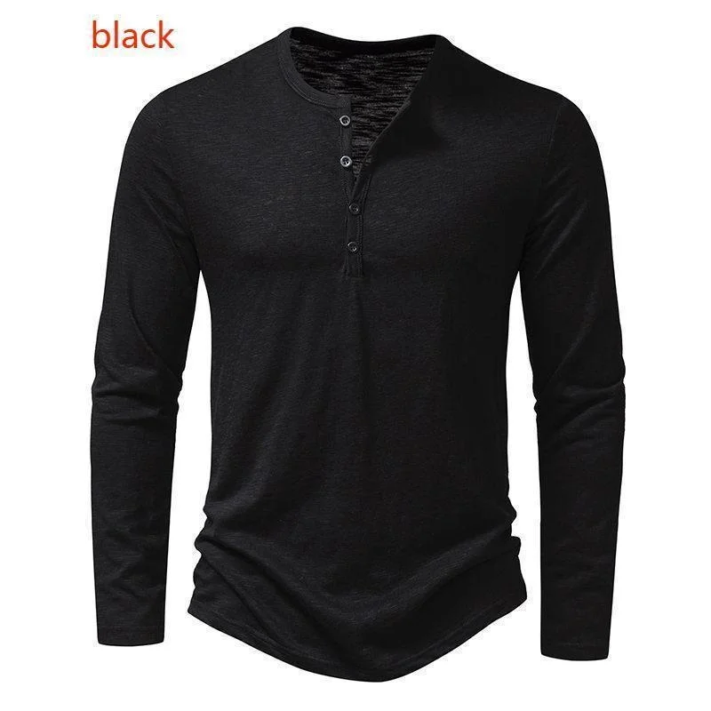 Henley Men\'s Cotton Linen Shirt Breathable Casual T-Shirts High-End Long Sleeve Male Clothing