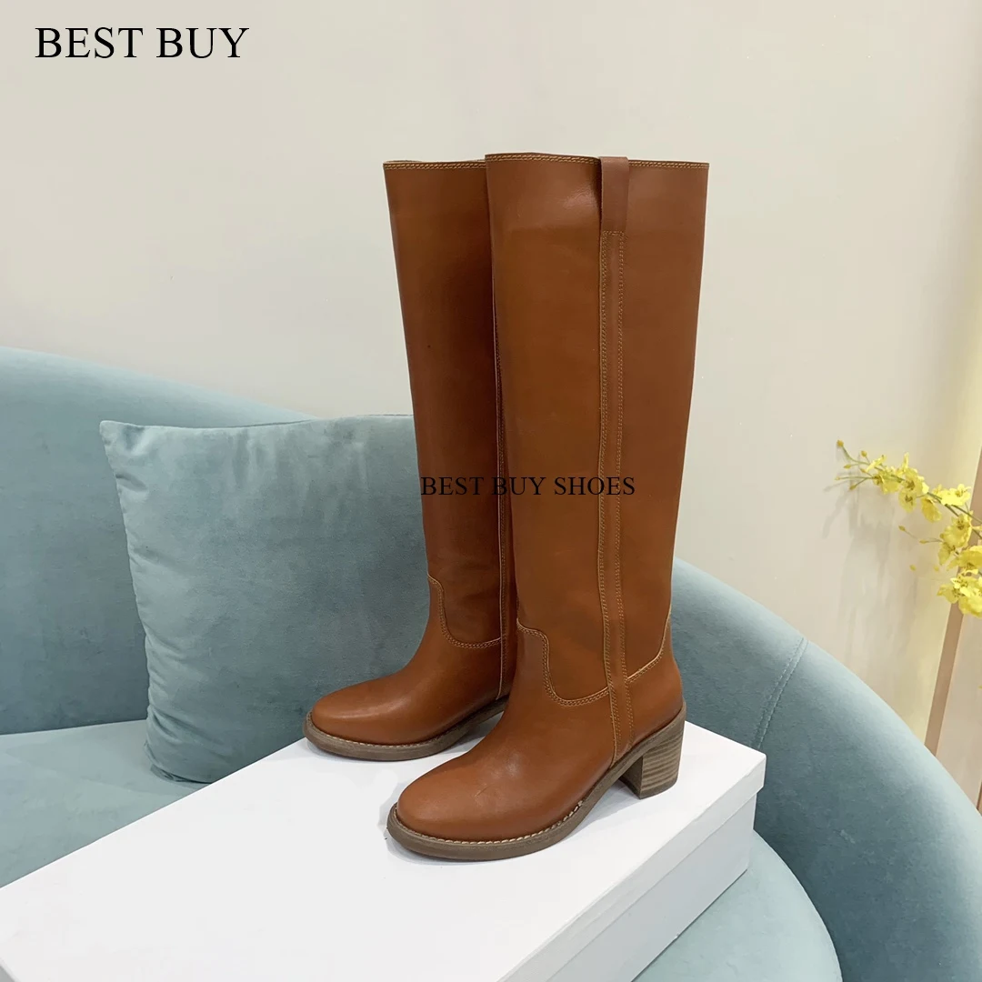 big size 35-43 Square thick High Heel Women Winter Boots rouned Toe Knee High Boots Real Suede Leather Warm Sexy Fashion 2024