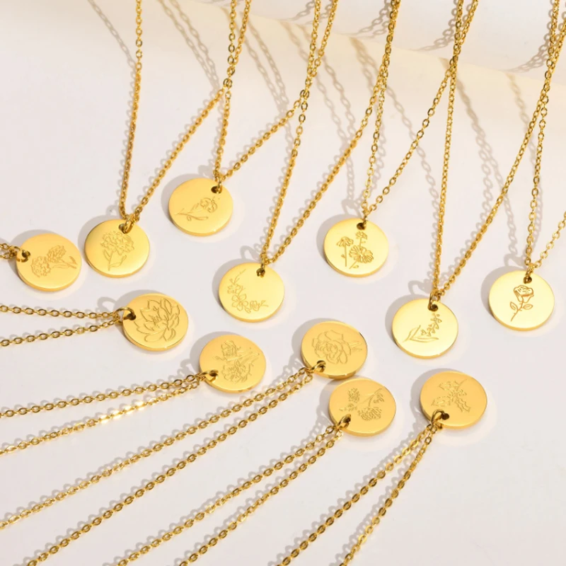 

Ожерелье с подвеской из титановой стали, неправильное украшение с декором «Декабрь», с месячным цветком, для сохранения цвета