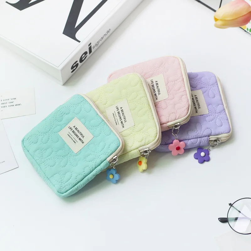 DHL100pcs Coin Purses Polyester Square  Protable Short Storage Bag For Women Mix Color