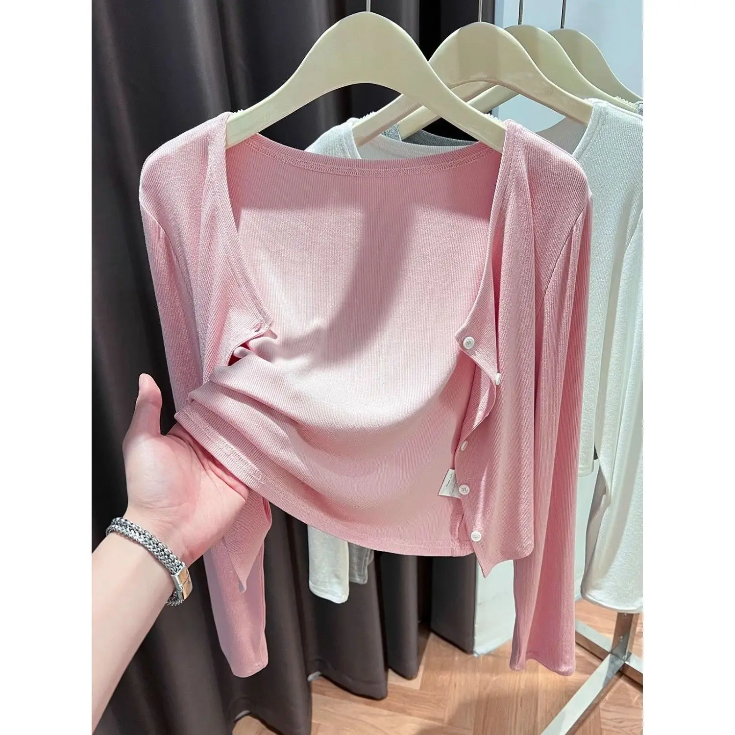 Gray Ice Silk Knitted Cardigan Thin Women's Vest Top Summer Sun Protection Outerwear with Strap Skirt High-End Feelings 2026 New