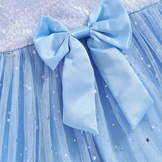 New girls summer princess dress bead bow multi-layer mesh puffy dress temperament party
