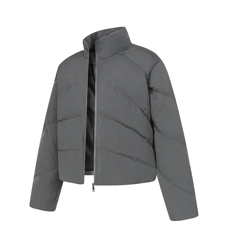 

Men Down Coat Winter Fashion Thicken Warm Stand Collar Male Outerwear Simple Solid Color Long Sleeve Zipper Loose Man Jacket