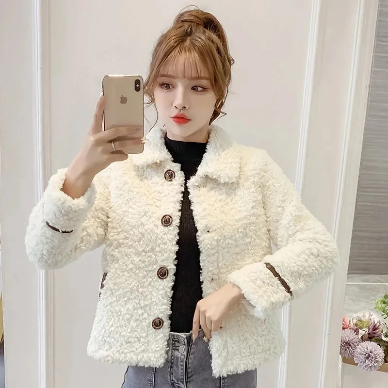 

New Winter Korean Loose Fragrance Thickened Fur One Women's Short Lamb Coat Female Fashion Jacket