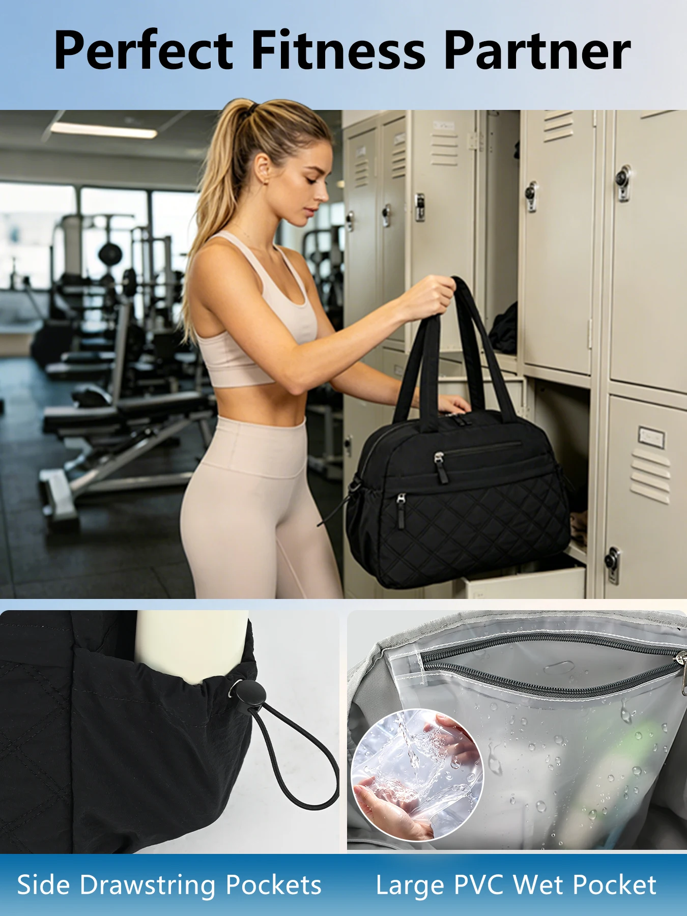 30L Reisetasche in Handgepäckgröße, Sporttasche, Sportnutzung, separates Nassfach, weiches Material mit Schultergurt – Detail 7
