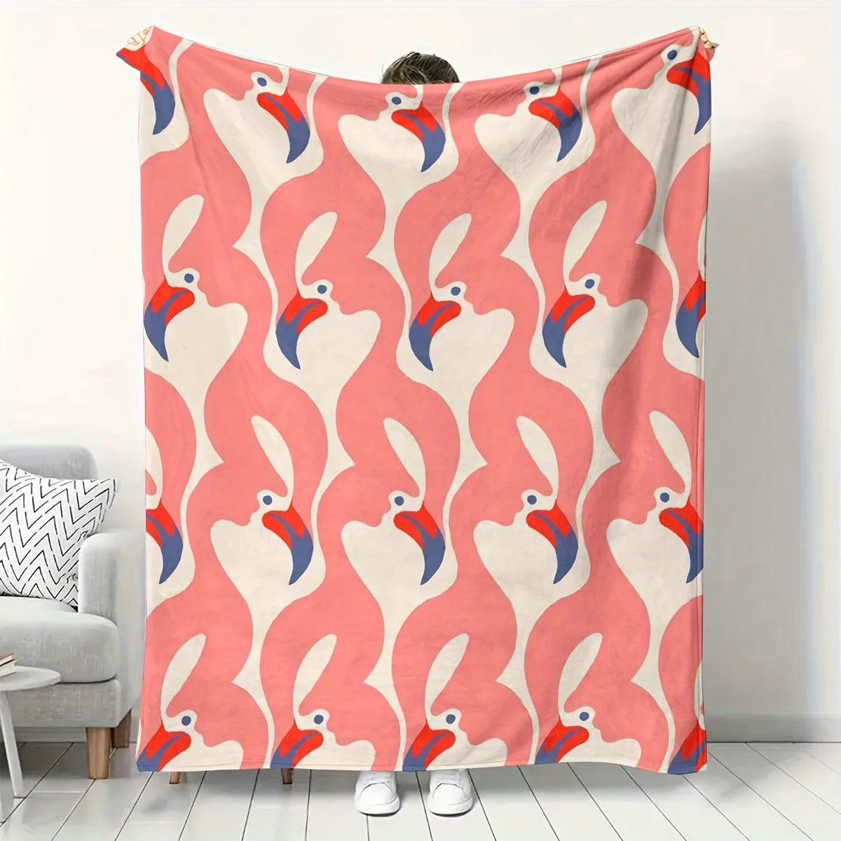 

1pc Flamingo cartoon geometric print tapestry, polyester fabric, machine washable, suitable for bedroom living room decoration