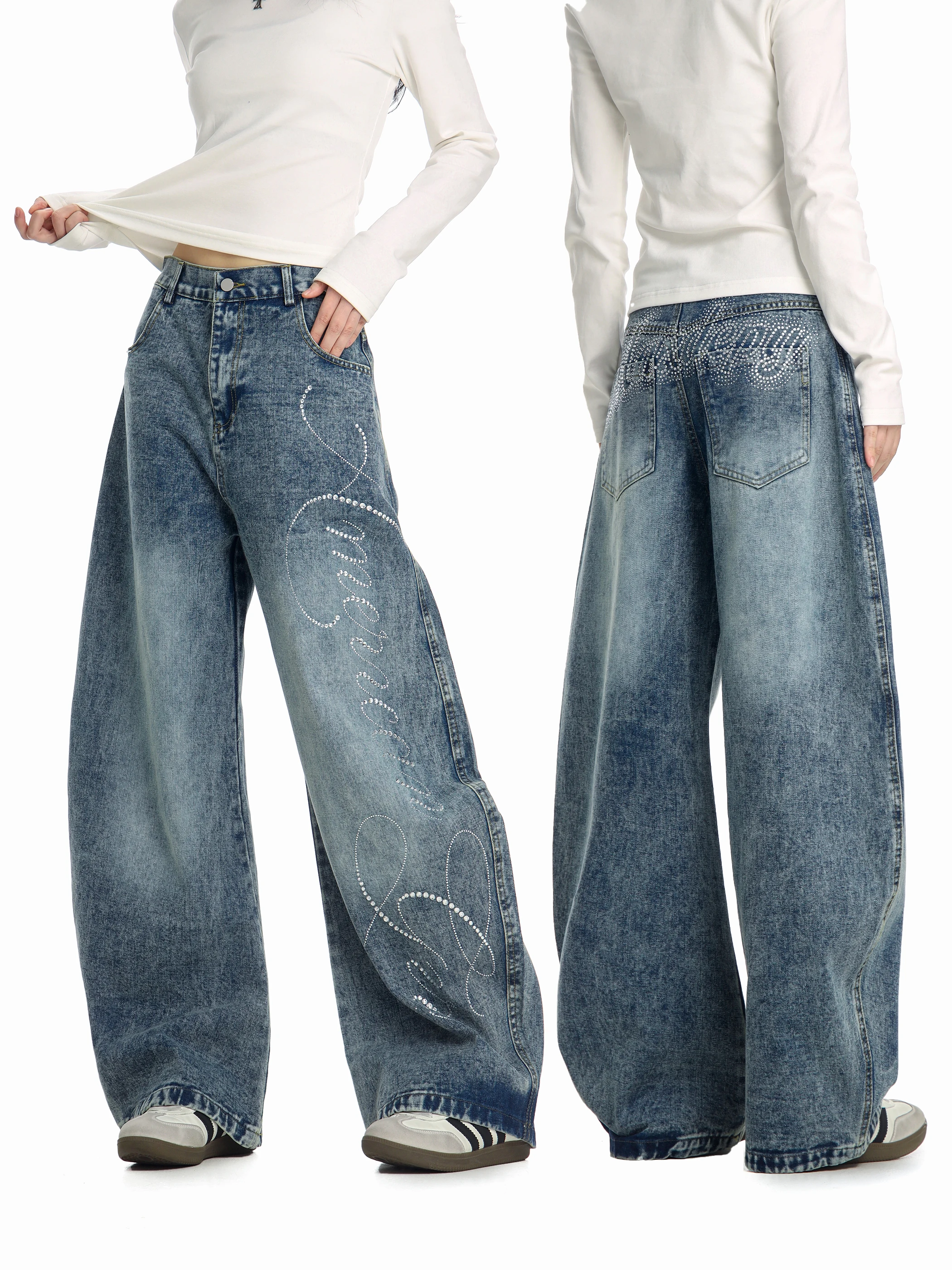 

Винтажные американские джинсы-клеш Waed Out для женщин, свободные, широкие, повседневные, весенние, из синего денима, с завышенной талией