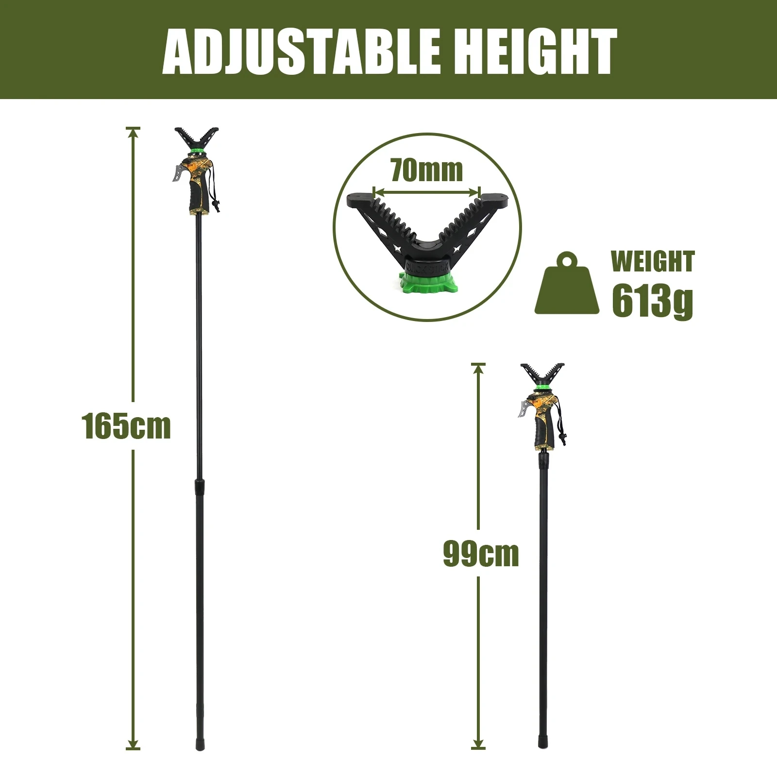 Adjustable Height Hunting Tripod Shooting Stick Camo Photography Shooting Rest Monopod for Hunting Camping Outdoor Enthusiasts