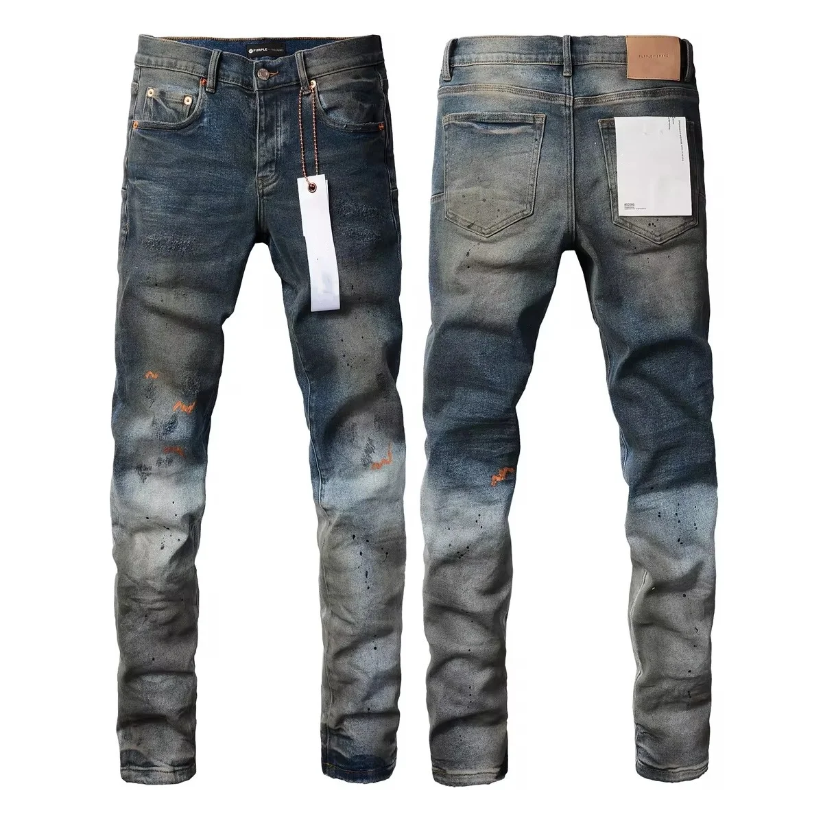 

Top quality Purples jeans Men with High street print letters trousers Fashion brand Repair Low Rise Skinny Gradient Blue pants