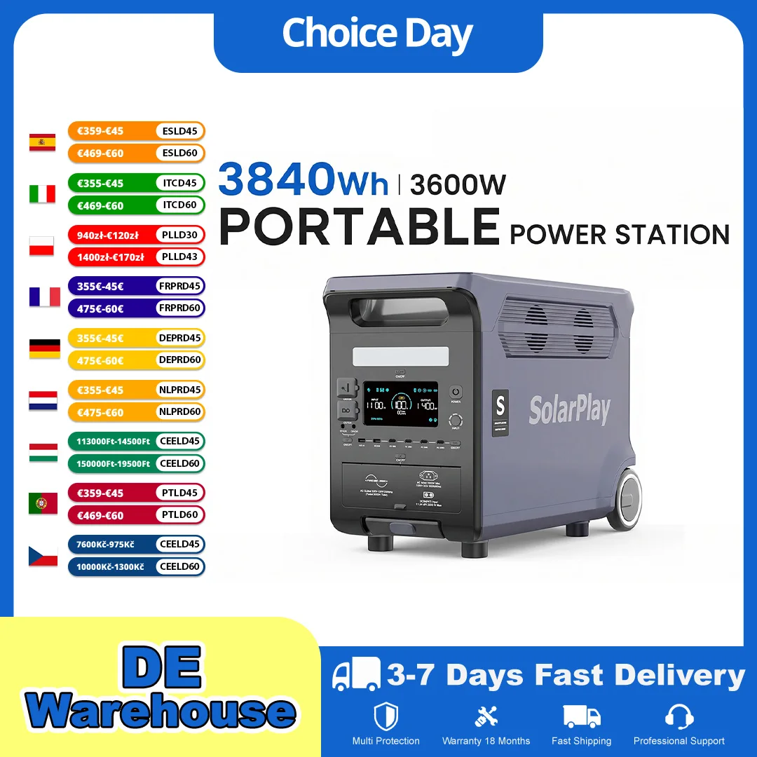 SOLARPLAY Q3600 Tragbares Kraftwerk 3600W Solargenerator 3840Wh LiFePO4-Batterie Home Backup Outdoor Camping Mobile Power