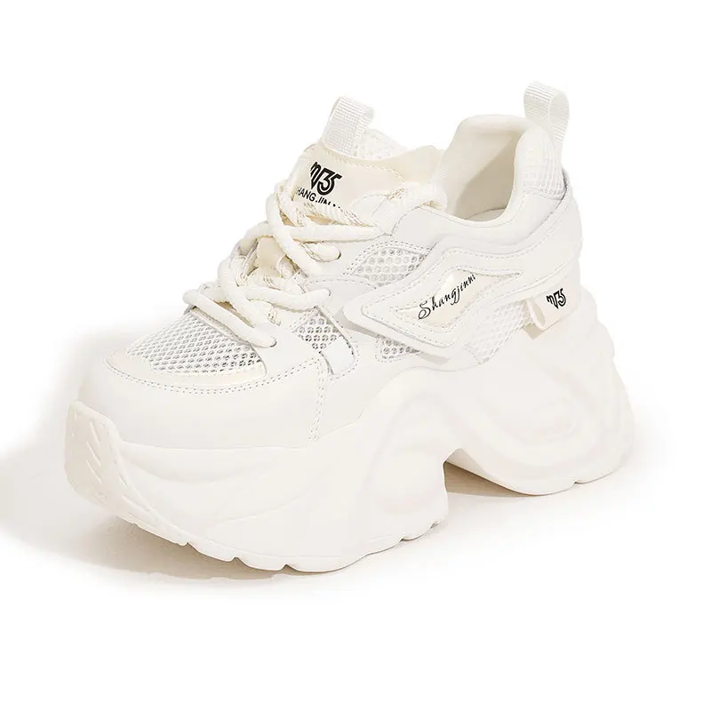 

2026 New 9cm Thick Soled Dad For Summer Fashion Versatile Mesh Breathable Sports And Casual Outerwear Women's White Shoes