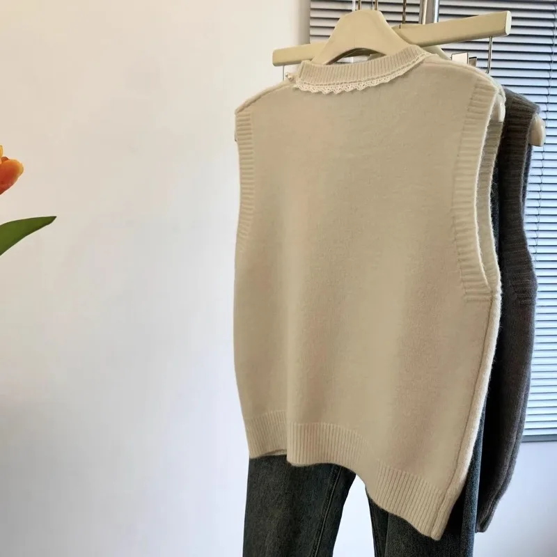 Heavy Industry Perlen Schleife Knoten Strickweste Damen Neue Spleißen Layered Pullover Weste Top