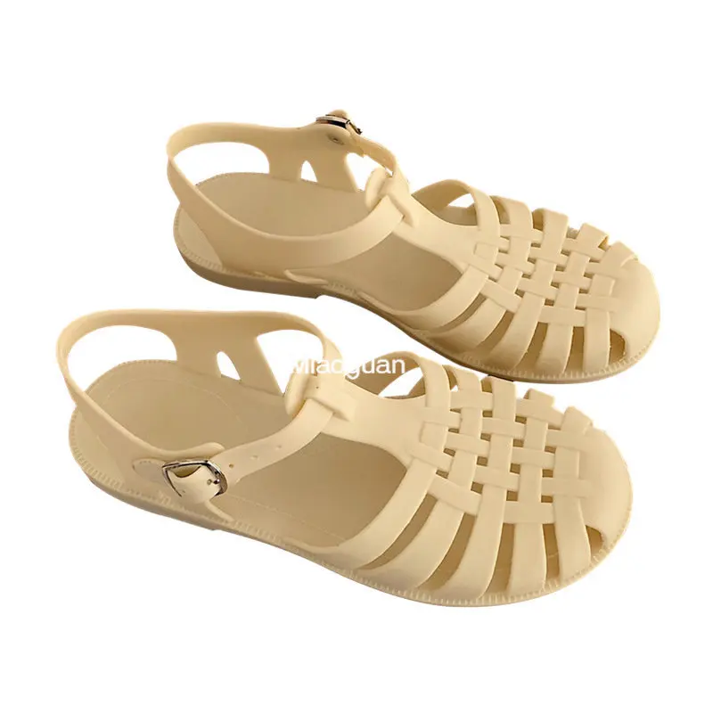 Jelly Shoes Casual Sandals Women\'s Comfortable Summer Ankle Strap Rubber Non-slip Female Footwear Hollow Out Fashion Retro Style