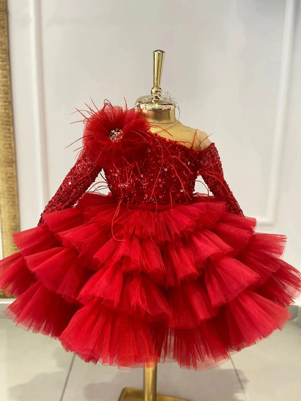 Luxury Feather Baby Lush Birthday Party Dress For Girls Elegant Evening Dresses For Teenage Girls Party Frock For Wedding Kids