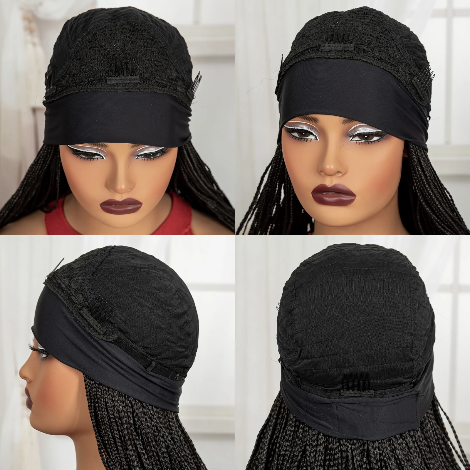 28 بوصة كامل آلة صنع شعر مستعار مضفر مع الانفجارات صندوق الاصطناعية مضفر الدانتيل الباروكات مع أطراف متموجة تجديل خصلات الشعر المستعار للنساء السود #6