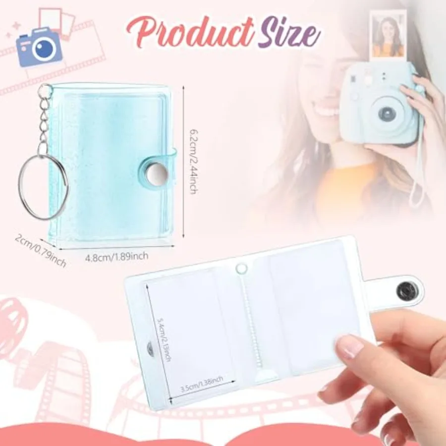 10 Pack 2 Inch Mini Photo Album Key Chain 16 Pockets Photos Storage Holder with Keychain for Picture Card Friendship Wedding Gr