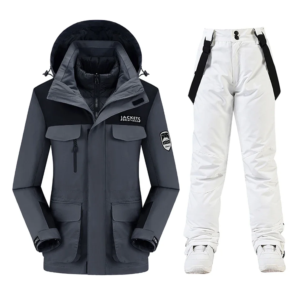 

Уличный лыжный костюм, женский зимний непромокаемый утепленный ветрозащитный пуховик с капюшоном, зимние штаны, комплект одежды для сноуборда, женские комбинезоны