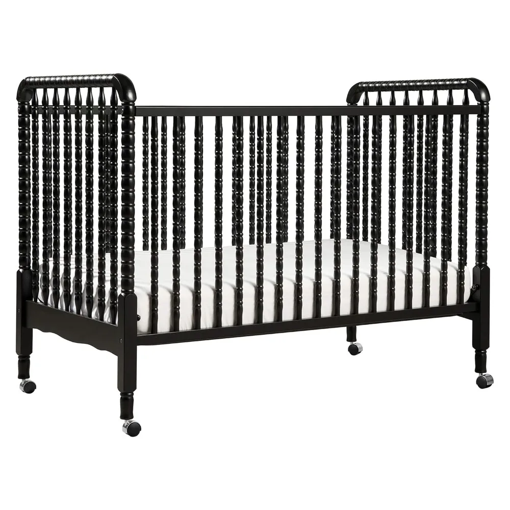 

3 in 1 Convertible Baby Crib Removable Wheels Ebony Finish Greenguard Gold Certified