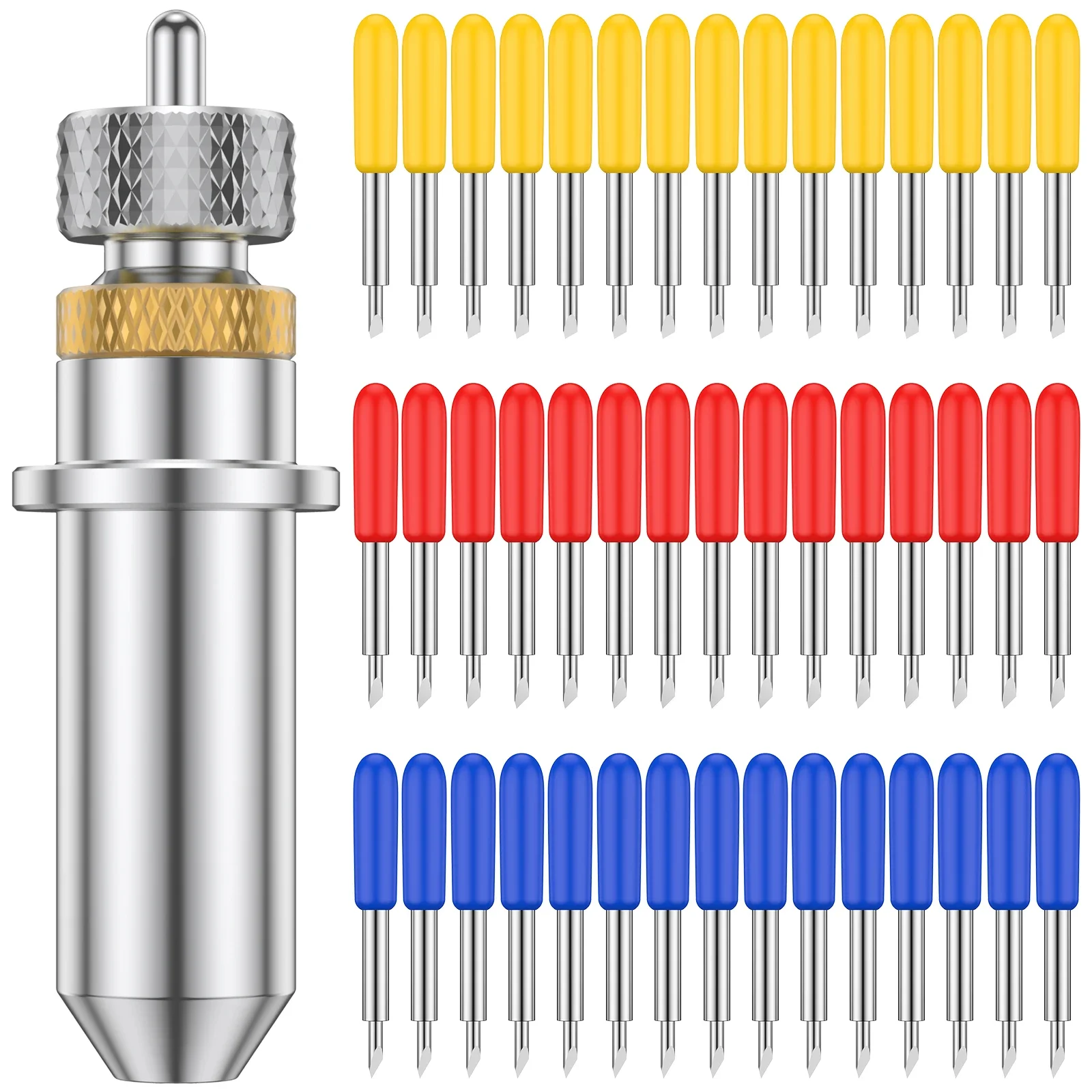46Pc Vinyl Cutter Blades 30° 45° 60° Carbide Plotter Cutting Blades with Holder Base Lettering Blade Replacement Set for Plotter