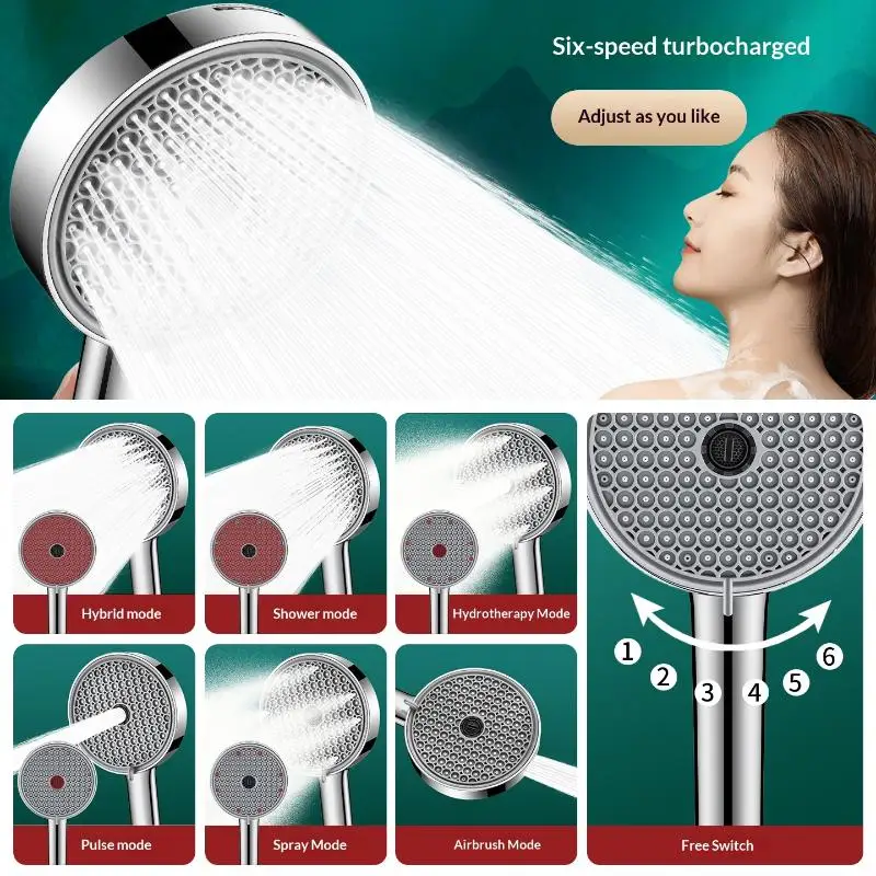 Neuer 6-stufig einstellbarer Handbrausekopf mit hohem Druck, wassersparender Duschkopf, multifunktionale Düse, Badezimmerzubehör – Detail 4