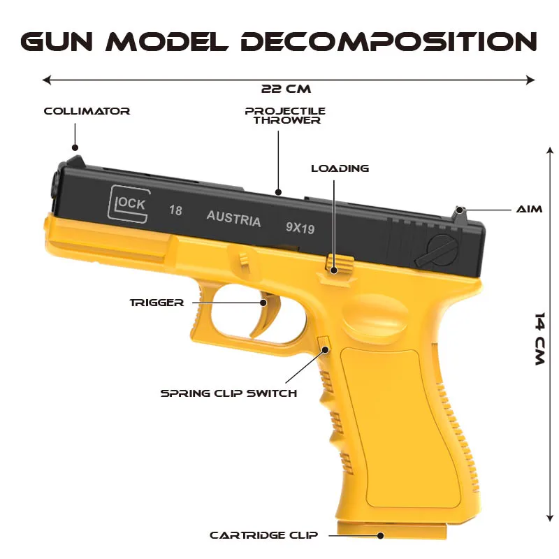 2024 Automático Shell Ejection Toy Gun, Capaz de Tiro, Balas Macias, Brinquedo ao ar livre, Tiro Arma, CS Boy Toy, G18