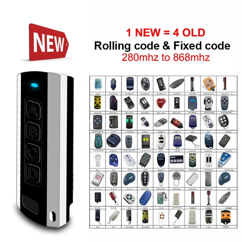 MultiFreuqency Garage Door / Gate Remote Control Duplicator 280MHz-868MHz Clone Garage Door Opener Command Transmitter Keychain