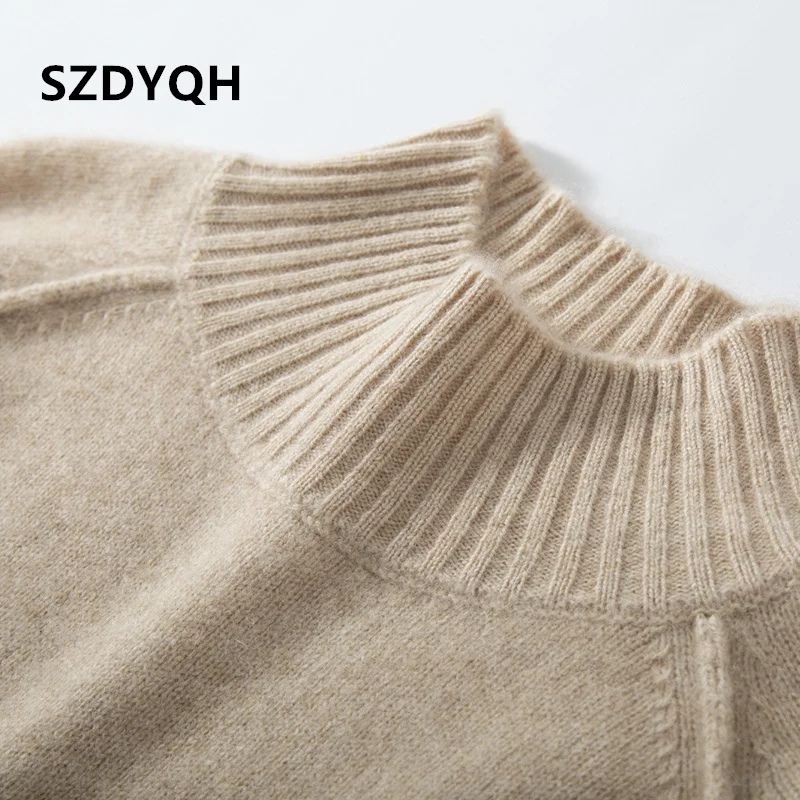 2023 Hot Sale Autumn Winter Women\'s 100% Cashmere Sweater Half High Collar Pullover Female Loose Large Size Thicken Knit Jumper