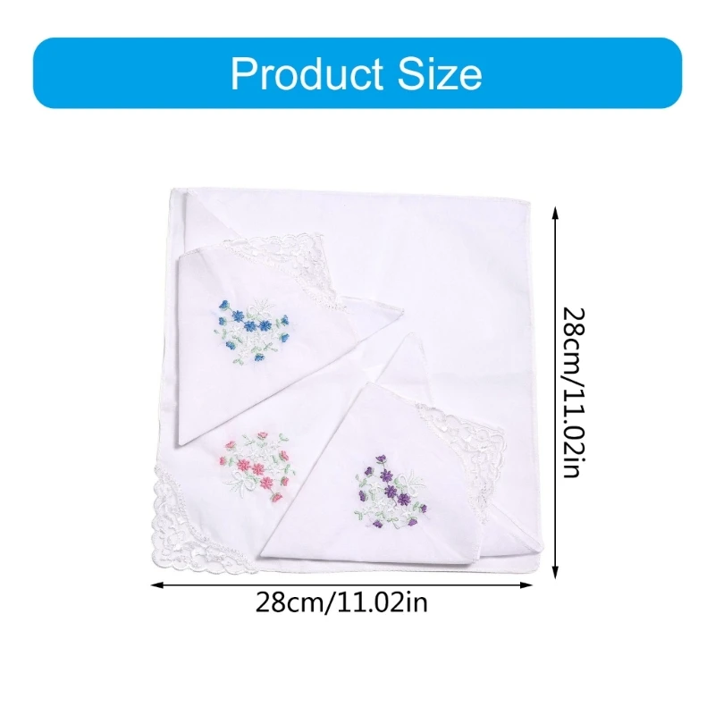 12pieces 28x28cm Embroidery Flower Pocket Square for Woman Gentleman Cotton Handkerchief Printed Groom Handkerchief