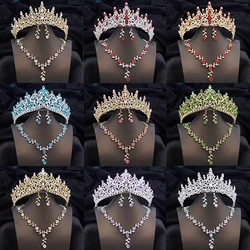 Royal Queen Crown Bridal Jewelry Sets for Women 3 Pcs Bride Tiaras and Necklace Set Girls Party Birthday Wedding Accessories