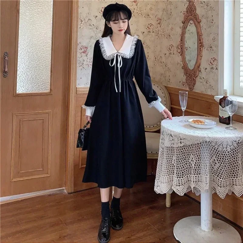 New Vintage Shirt Dress Women Autumn Spring Long Sleeve Robe Kawaii Lolita Elegant Midi Dresses Korean Fashion Vestido платье