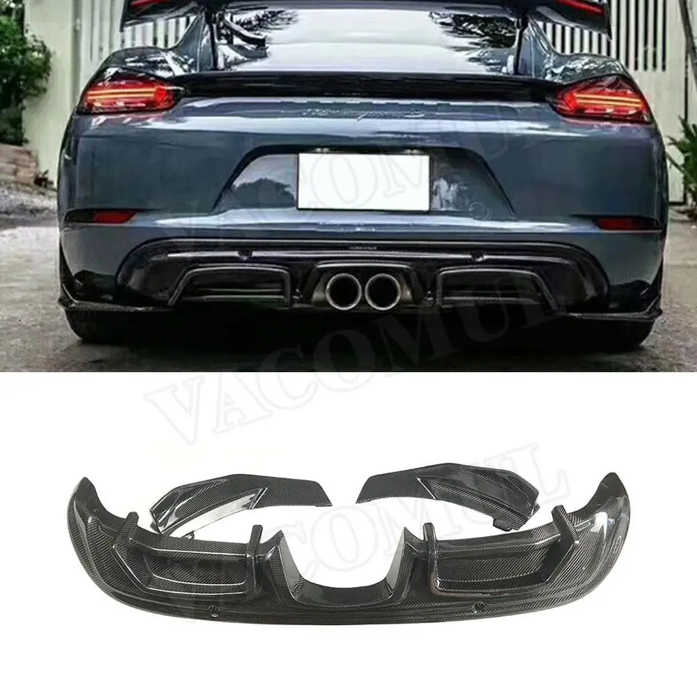 

Carbon Fiber Rear Bumper Lip Diffuser Spoiler Splitters Flaps fit for Porsche 718 Cayman Boxster Base S Coupe 2016-2019