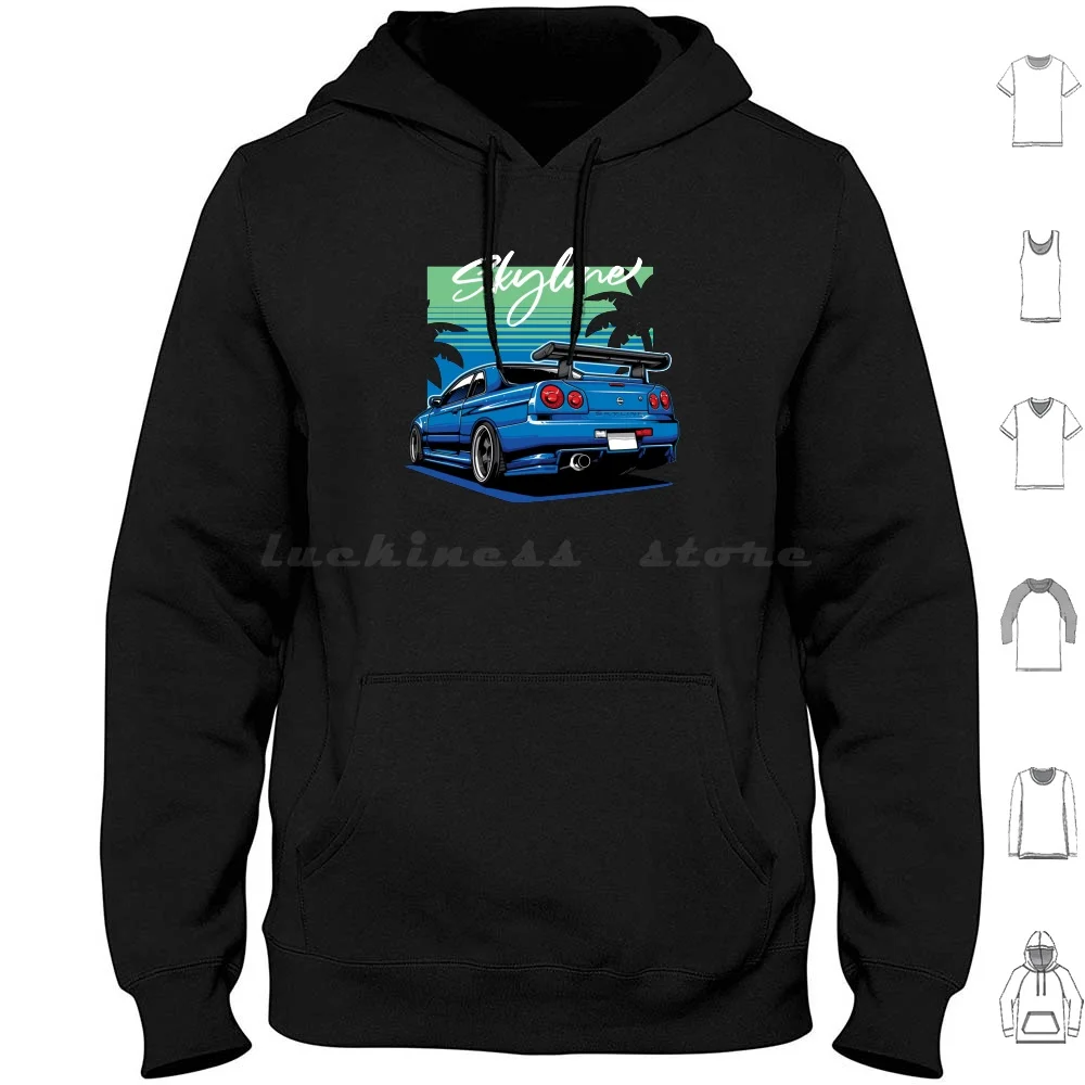 Nissan Skyline R34 Moletom com capuz de algodão manga comprida Nissan R34 R33 R32 Nissan R34 Nissan Rb26 Skyline Nissan Skyline Skyline