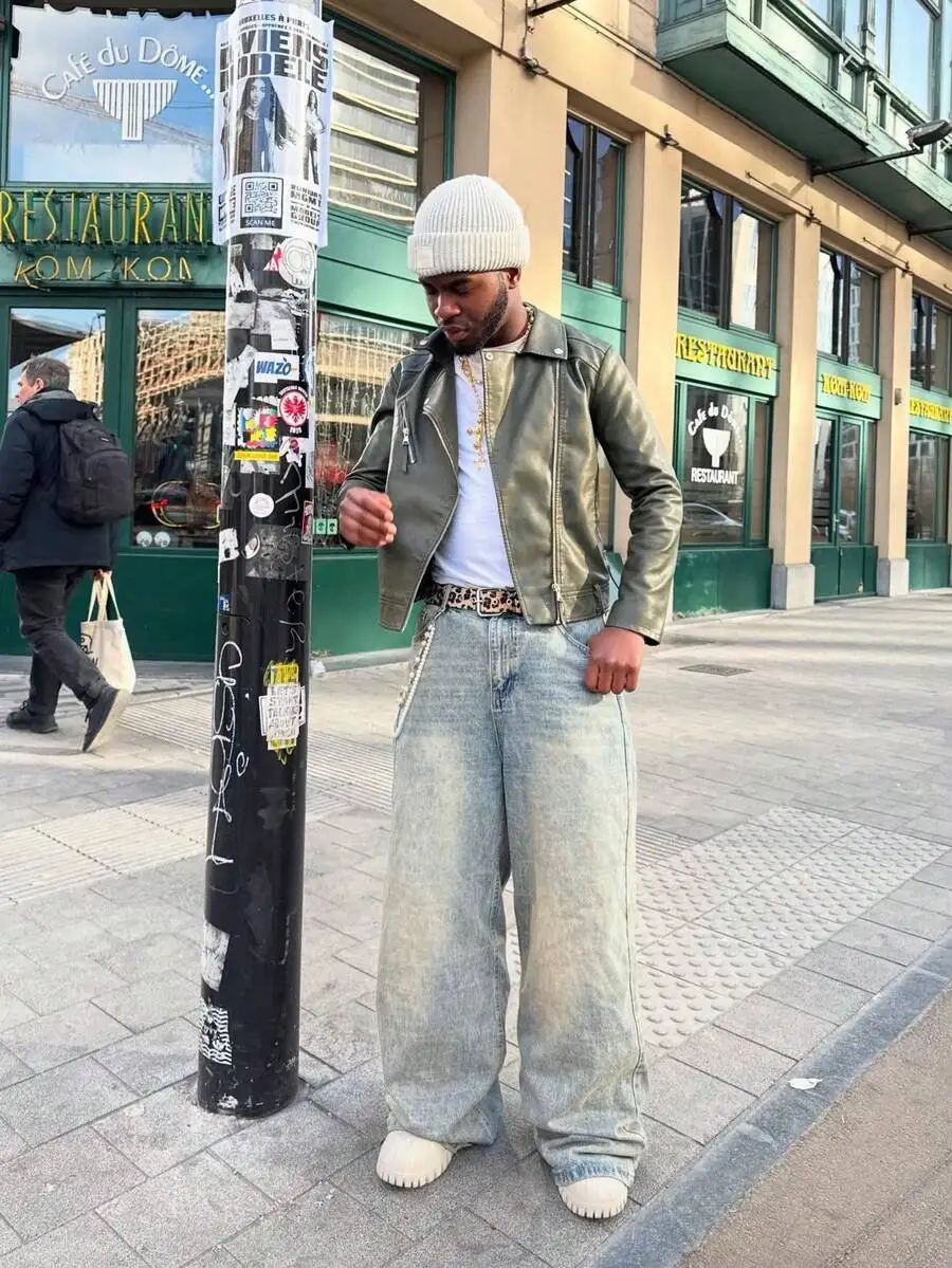 

Loose Wide Leg Distressed Denim Jeans Men Casual Streetwear Hip Hop Style