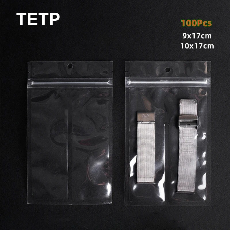 TETP 100Pcs Watch Band Packaging Bag With Hang Hole Accessories Separator Storage For Small Business Protable Self-sealing