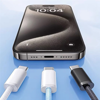 For Iphone 15 Macaron Data Cable Dual Type-C Fast Charging Braided Data Cable C To C 60W 100Cm Charging Cable,Gray White Durable