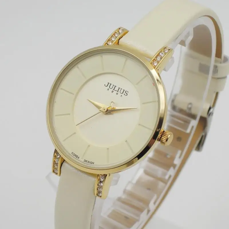بيع يوليوس سيدة ساعة معصم نسائية أنيقة حجر الراين القلب ساعات الموضة فستان سوار جلد فتاة هدية لا صندوق #6