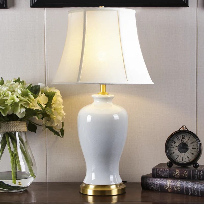 Desk Lamp Bedroom Bedside Lamp Living Room Home Decoration Jingdezhen Crackled Glaze White Ceramic Table Lamp